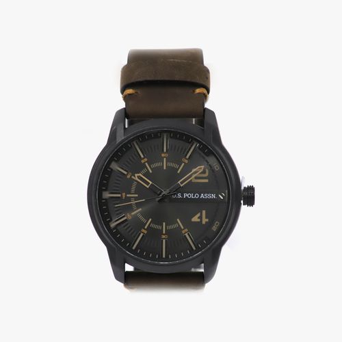 Reloj U.S. Polo análogo cuero café oscuro hombre