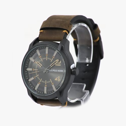 Reloj U.S. Polo análogo cuero café oscuro hombre