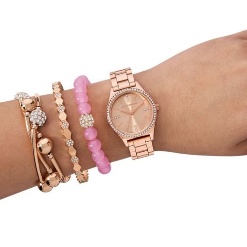 Reloj Skechers análogo metálico rosado en set para mujer